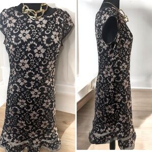 Brand: S.L. Fashions, lace dress, beige, black, size 12